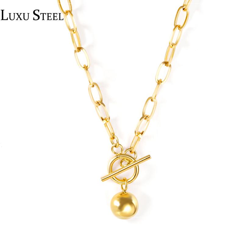 

Pendant Necklaces LUXUSTEEL Gold Link Chains Women Accessories Trendy Style Stainless Steel Round Ball Bow Knot Pendants, Silver