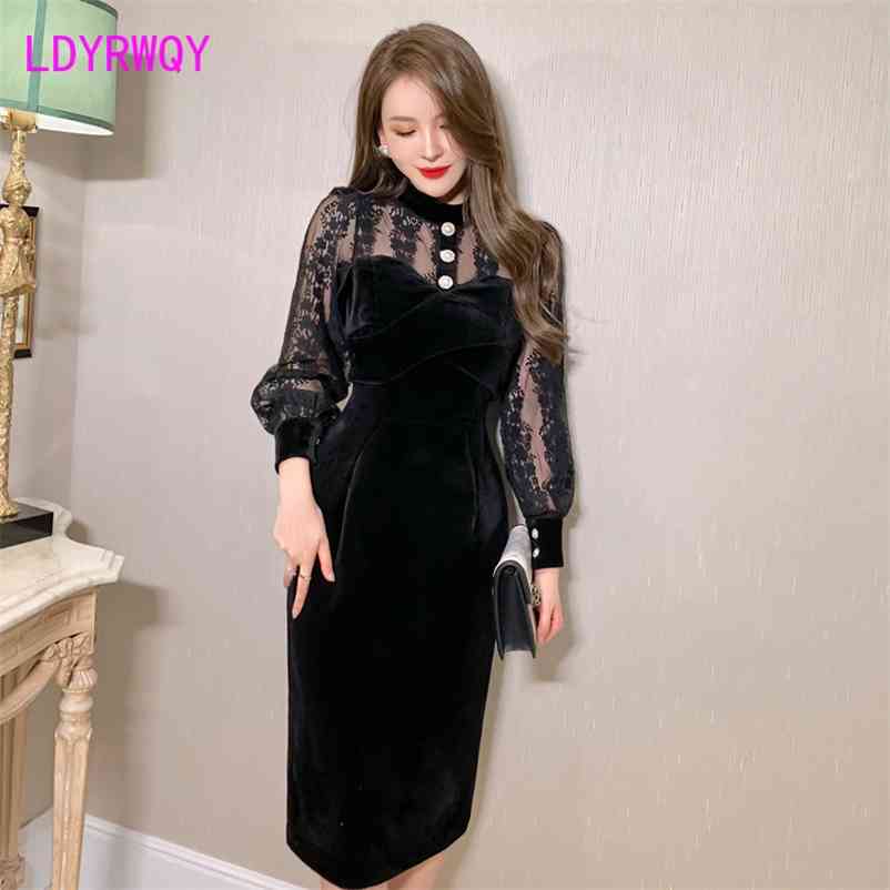 

spring dress style ladies' temperament slim lace Office Lady Sheath Polyester 210603, Black