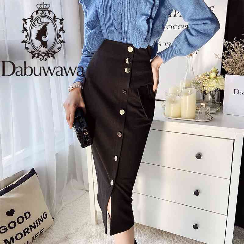 

Dabuwawa High Waist Split Midi-Calf Pencil Skirts Women Single Breasted Solid Chic Skirt Female Sexy Fashion Skirt DT1DSK008 210520, Camel gray