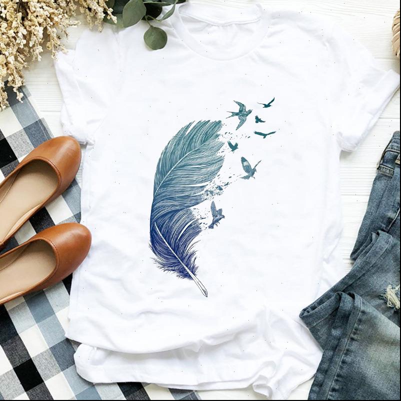 

feather bird cartoon summer women t shirt print fashion tee clothes graphic, White