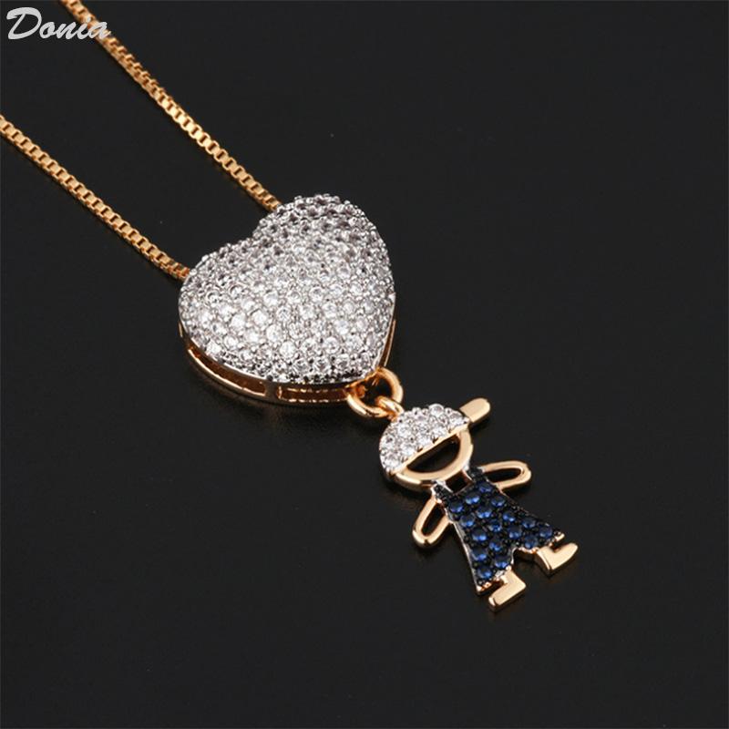 

Donia Jewelry Fashion European And American Necklace Women Copper Inlaid Color Zircon Cute Doll Pendant Love Pendan Chains, Silver