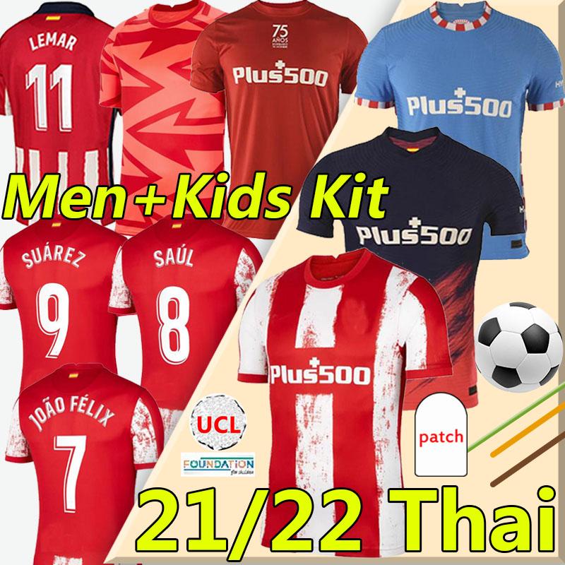 

21/22 Atletico Soccer Jerseys de Madrid JOÃO FÃLIX 2021 2022 Suarez CORREA KOKE DembÃ©lÃ© Carrasco M.LLORENTE SAUL LEMAR DEMBELE Men Kids Kits, Black;yellow