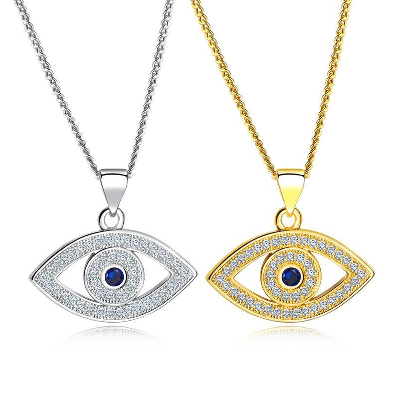 

Pendant Necklaces Fashion Demon Eye Copper Gold Plated Short Clavicle Chain Ladies Necklace Micro-inlaid, Silver