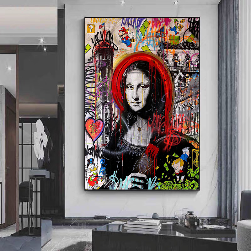 

Funny Mona Lisa Posters and Prints Modern Graffiti Art Canvas Paintings Wall Art Pictures for Living Room Home Decor Cuadros (No Frame)