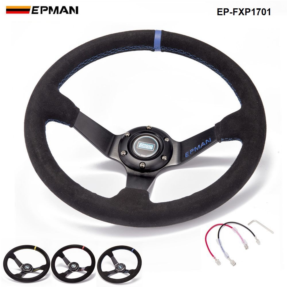 

EPMAN -NEW Auto 350mm Deep Dish Drift Racing Steering Wheel Suede leather With Horn Button EP-FXP1701