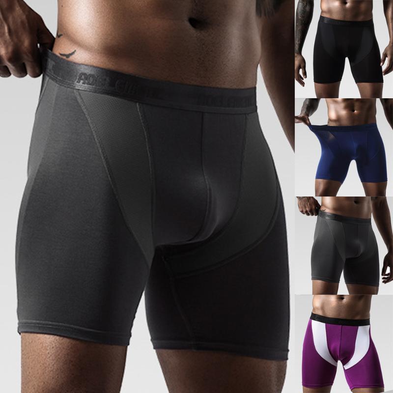 

Underpants Mens Long Cock Boxers Underwear Ice Mesh Sports Man Running Lengthening Wear Resistant Leg Modal Flat Pants, Black