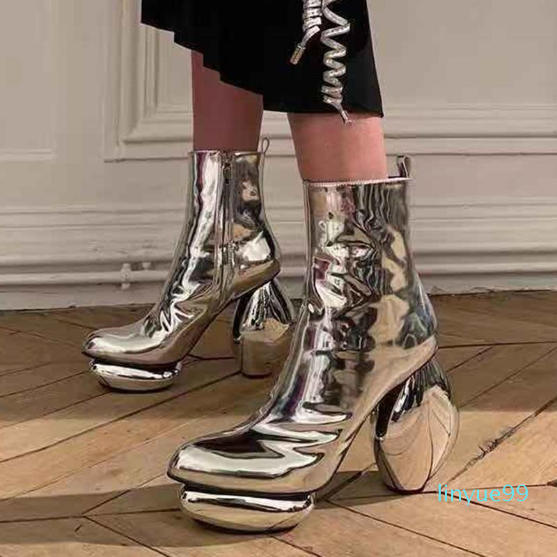 

Boots 2021 Winter Designed Women Dress Shoes Platform Side Zip Strange Heel Ankle For Ladies Silver Booty, Black