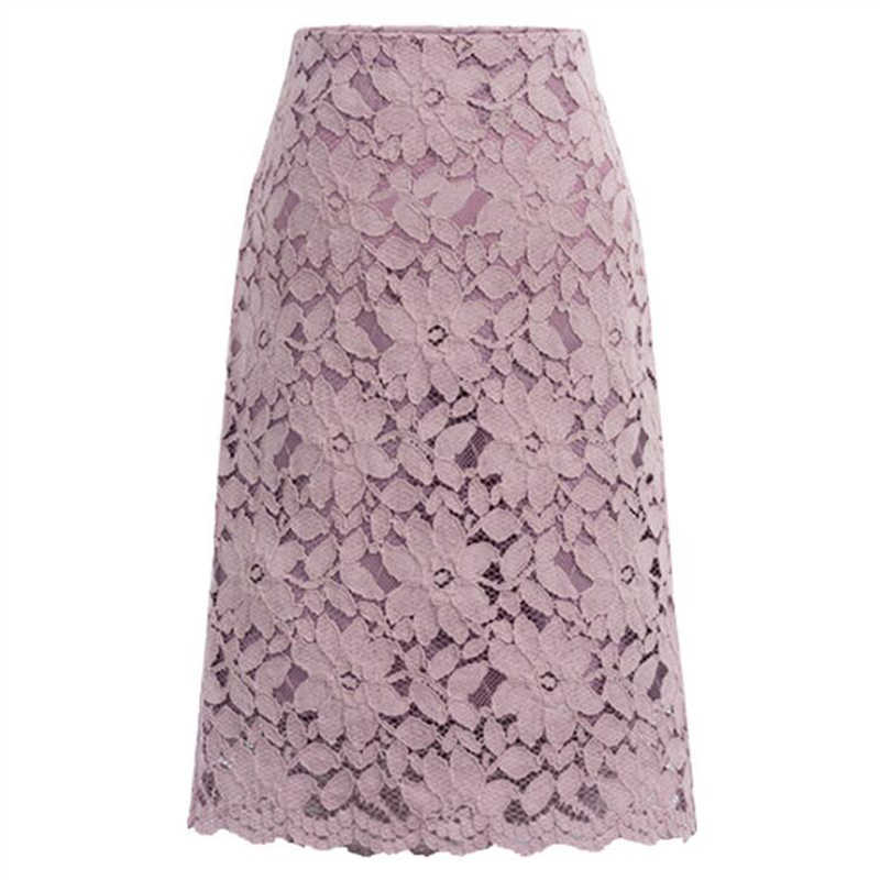 

Summer Plus Size Lace Pencil Skirt Women Hook Flower Hollow High Waist Zipper Office Lady Elegant Casual Skirt Feminine 210608, Navy blue