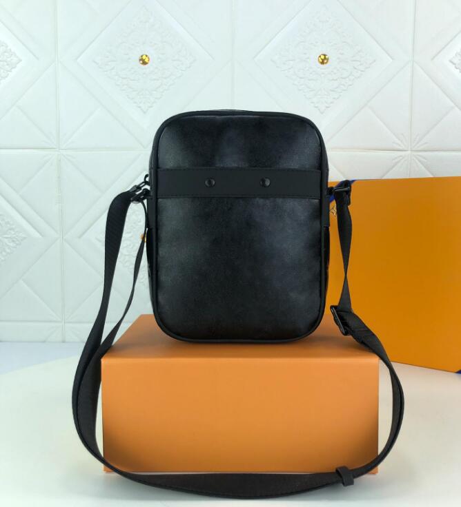 

M44972 Danube Slim bag embossed letters leather adjustable Strap matte black hardware Zip closure men messenger shoulder Cross-body