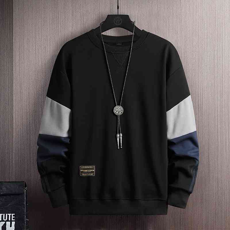 

Men's 2021 spring and autumn new men's sweater round neck Pullover loose sports long sleeve upper garment, 3196 black