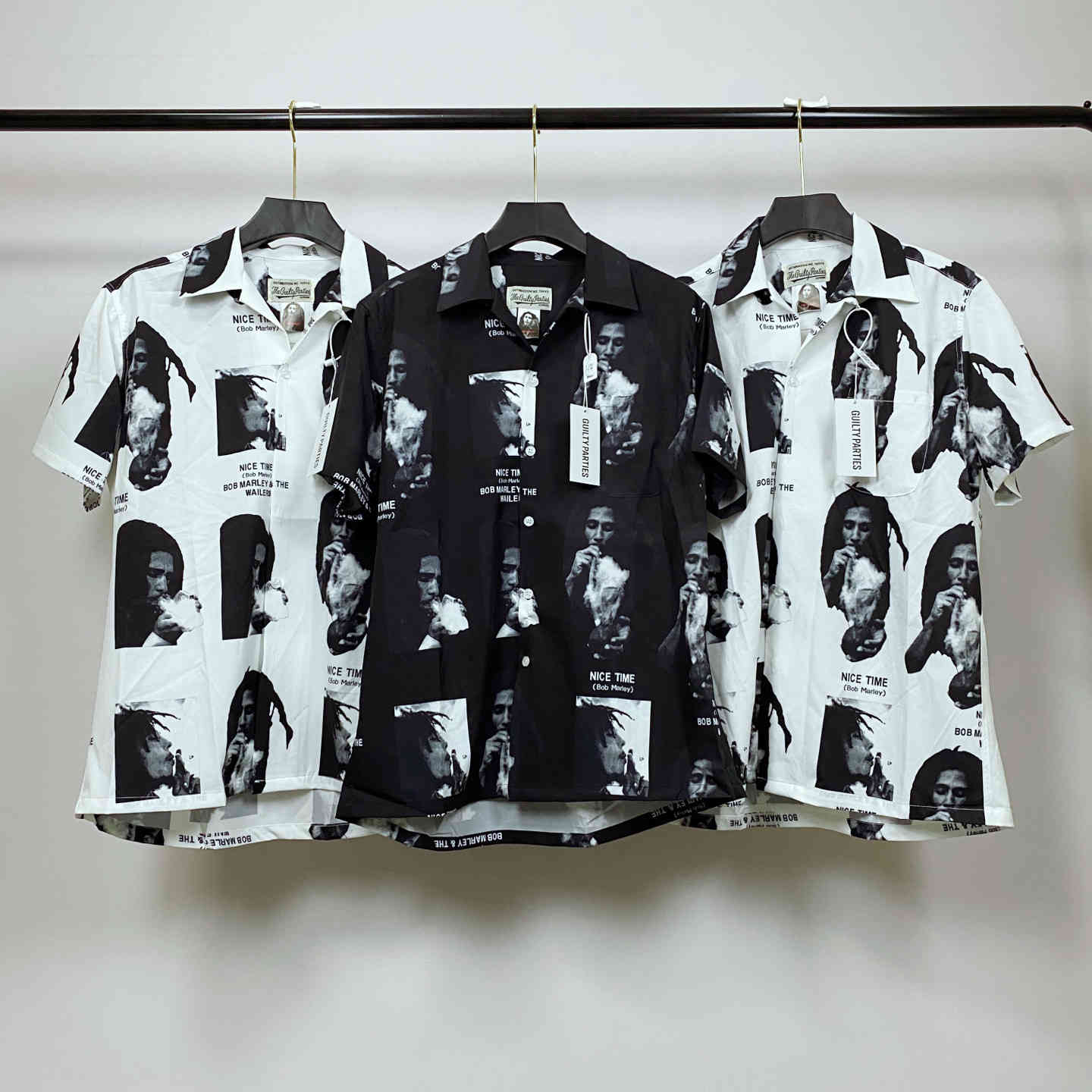 

Wacko Hawaiian Maria Bob Marley photo the Wailers Yu wenle short sleeve shirt O89F, White;black
