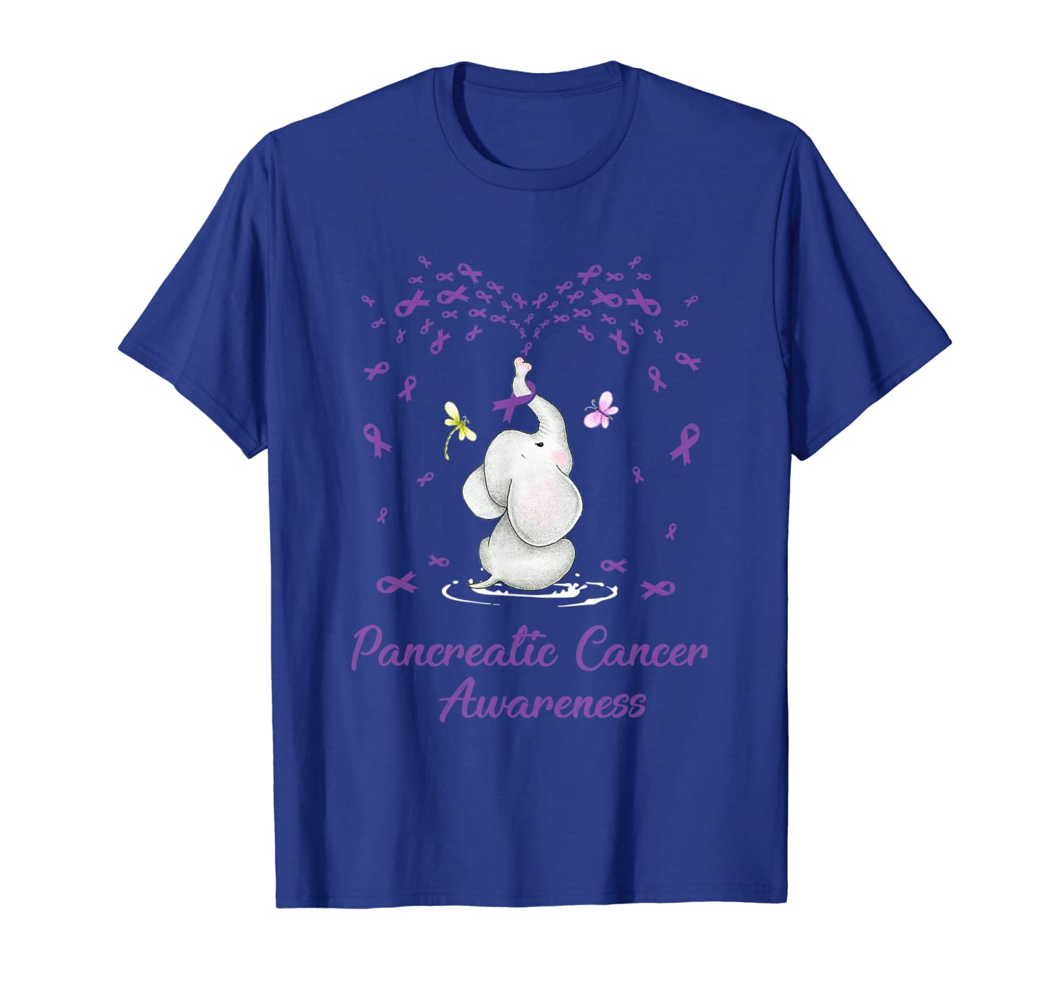 

elephant with ribbon pancreatic cancer awareness tshirt, White;black
