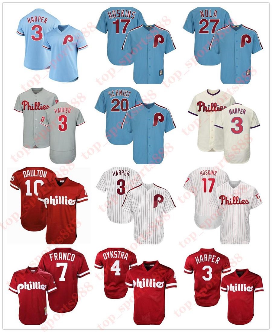 

Custom Phillies 3 Bryce Jerseys 20 Mike Schmidt Harper 10 Darren Daulton McCutchen Aaron Nola Realmuto Franco Dykstra Williams Bruce, As pic