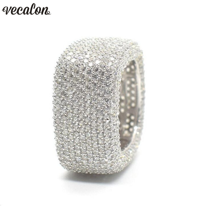 

Vecalon Luxury Promise Ring 925 sterling silver Micro Pave 450pcs Diamond Cz Engagement Wedding band rings for women Men Jewelry, Slivery;golden
