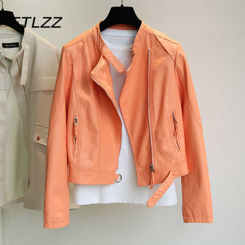 

Faux Leather Jacket for Women Fashion Long Sleeve Zipper Biker Motorcycle Coats Woman Streetwear Outwear 210602, Creamy-white