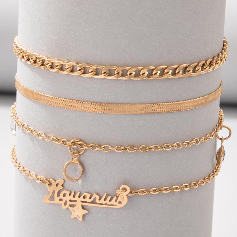 

Anklets Bohemia Rhinestones Anklet Set For Women Creative Letter Tassel Gold Alloy Adjustable Jewelry Accessories 20914, Red;blue