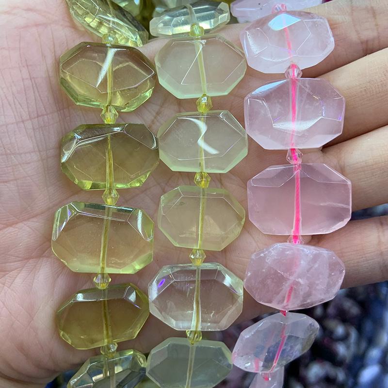 

Other Natural Rose Quartz Lemon Beads 15'' Faceted Square DIY Loose For Jewelry Making Women Necklace Earring Gift