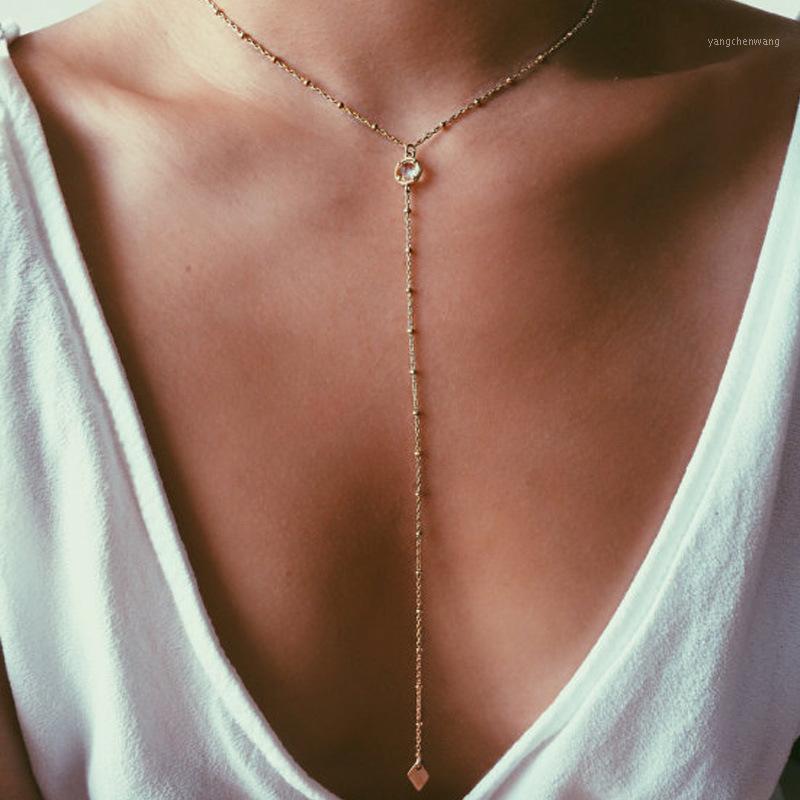 

Chains Fashion Long Thread Zircon Geometric Pendant Necklaces For Women Gold Color Beads Sweater Chain Necklace Jewelry Gift