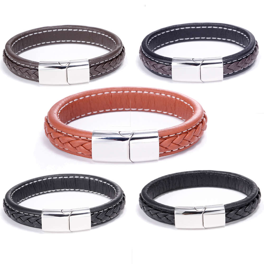 

bracelet Popular black leather rope stainless steel bracelet titanium braided Korean fashion jewelry, Golden;silver