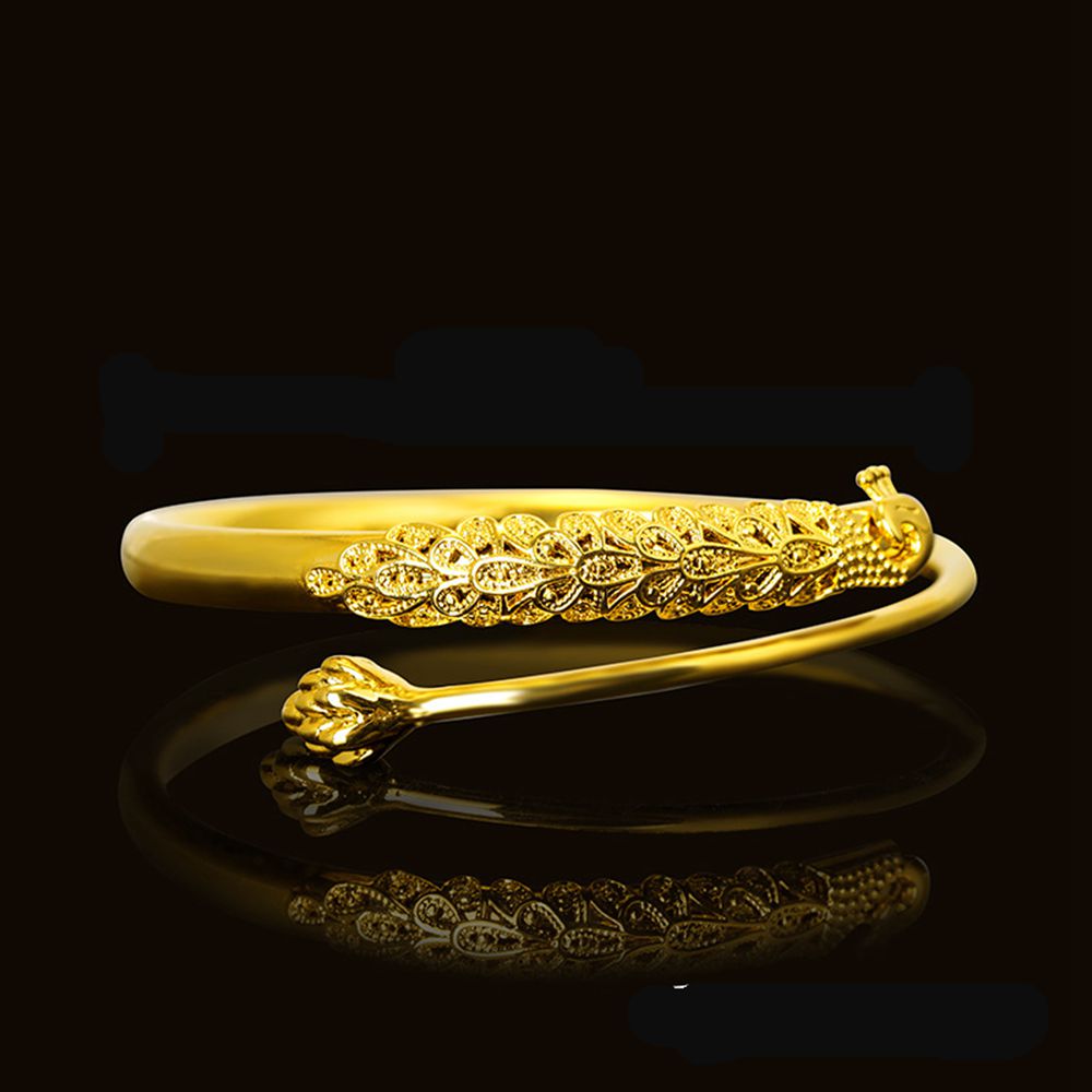 Peacock Cuff Bangle Dubai Women Pretty Bracelet 18k Yellow Gold Filled Female Jewelry Gift-image-747112465