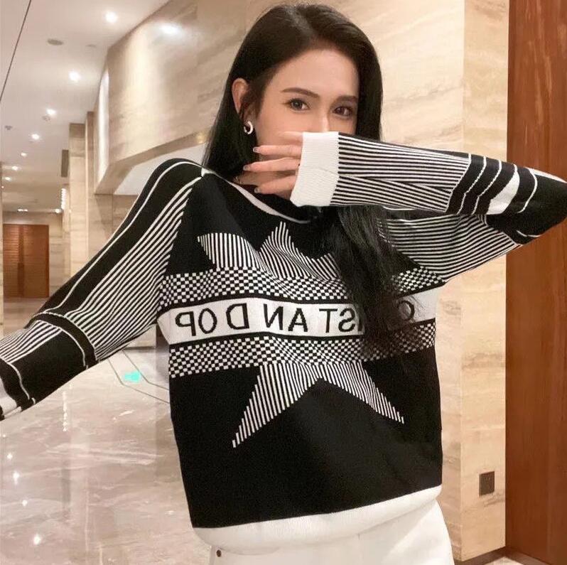 

Fall 2021 fashion Five-pointed Star women's sweater designer C--D-high-end letter color temperament jacquard simple and comfortable warm knit top, C-d--customize