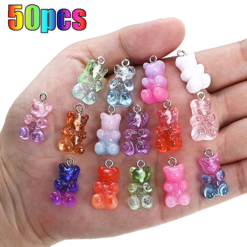 

10/50Pcs Colorful Gummy Charms for Necklace Bracelet Diy Earrings Jewelry Bears Valentine's Day Gift 2.1*1.1cm