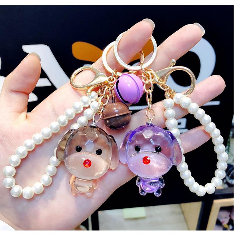 

Keychains Fashion Diy Handmade Keychain 3D Animal Dog Metarial Acrylic KeyRing Elegant Bag Handbag Llavero Crystal Rhinestone
