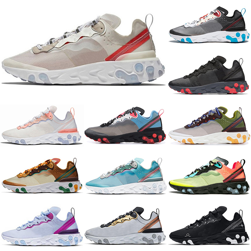 

new classic original element 55 87 react running shoes Triple Black white Anthracite Sail Grey Solar Red pale pink Moss Orange Peel Royal Tint Volt Racer purple, 87 moss