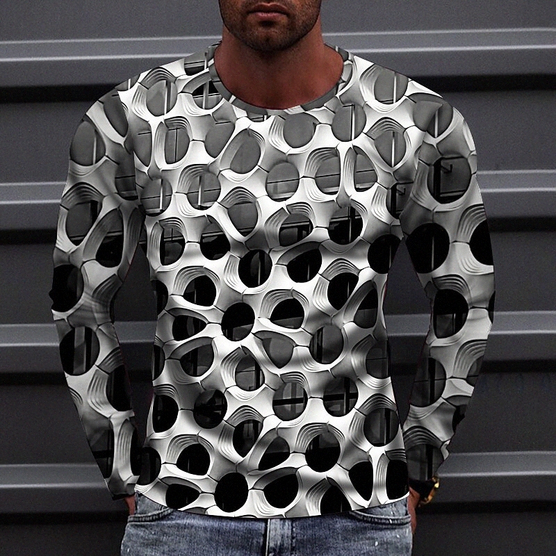 T-shirt Hommes 3D Imprimer Imprimé Optique Créville Col Coucher Casual Impression À Manches longues Tops Sportswear Casual Fashion Confortable No