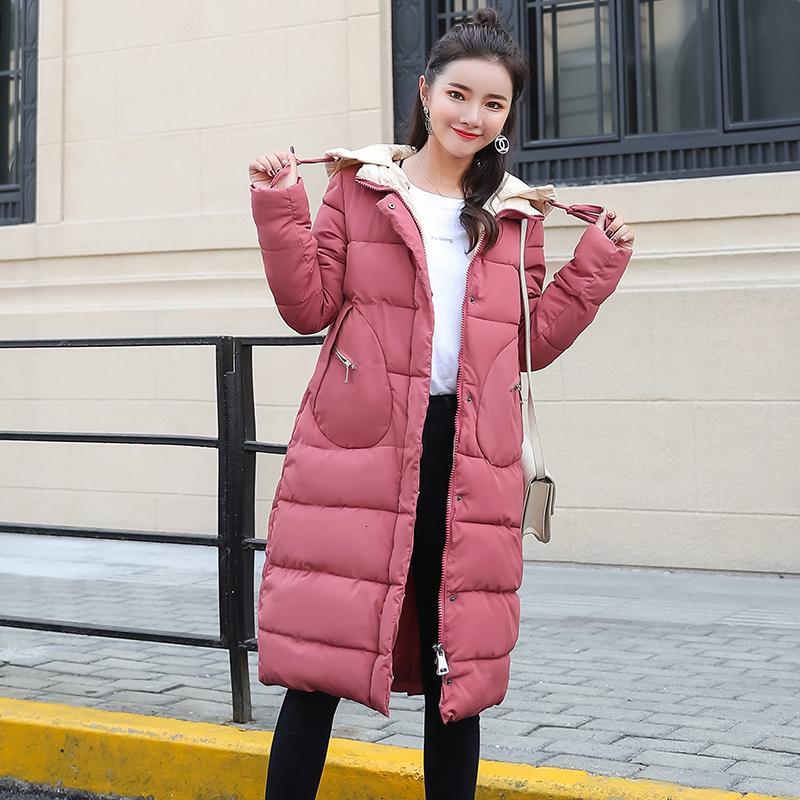 

Women's Down & Parkas Women long parkas Winter Casual hooded two pockets solid thick warm winter jacket coat cotton padded for fem, Black