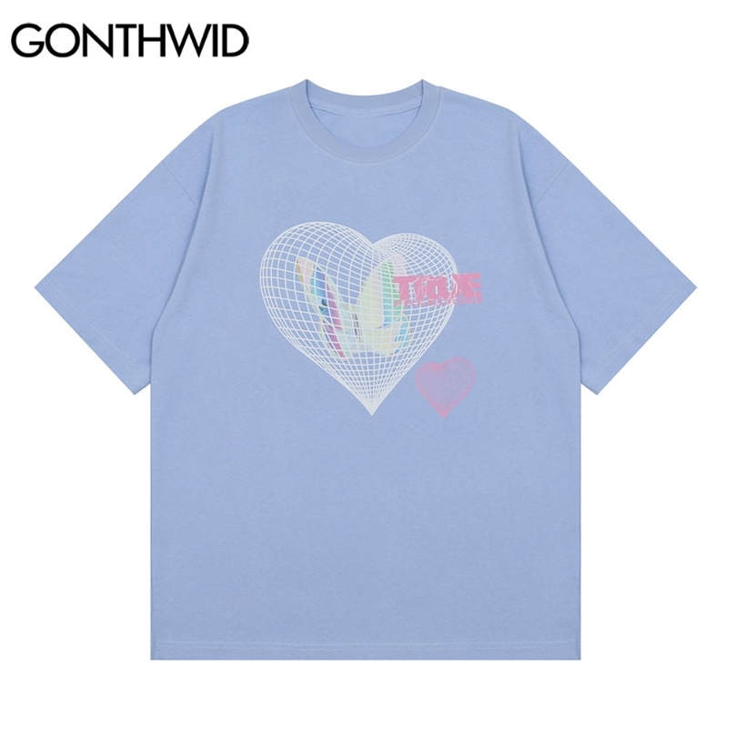 

T-Shirts Hip Hop 3D Butterfly Heart Print Tshirts Fashion Harajuku Streetwear Cotton Casual Summer Tees Tops 210602, Purple
