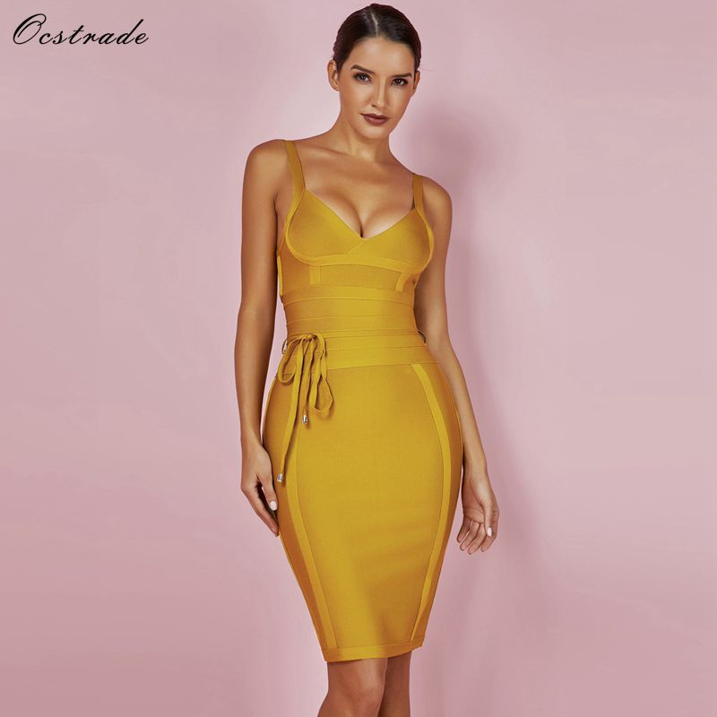 

Ocstrade Women Bandage Dress 2021 Rayon Sleeveless Summer New Arrivals Sexy Deep v Neck Vestido Bodycon Bandage Dress Club Party, Wine red
