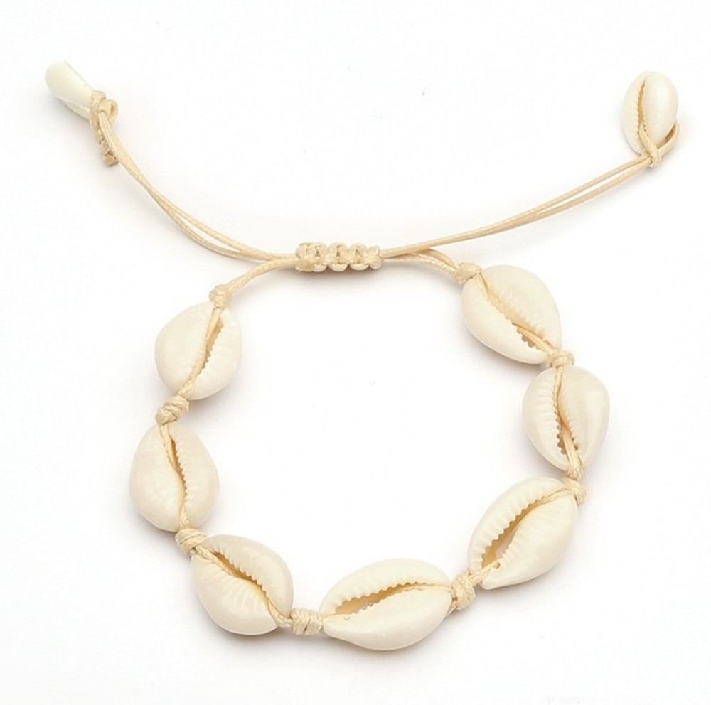 

Hand catenary Natural wax thread knitting adjustable shell bracelet, Black