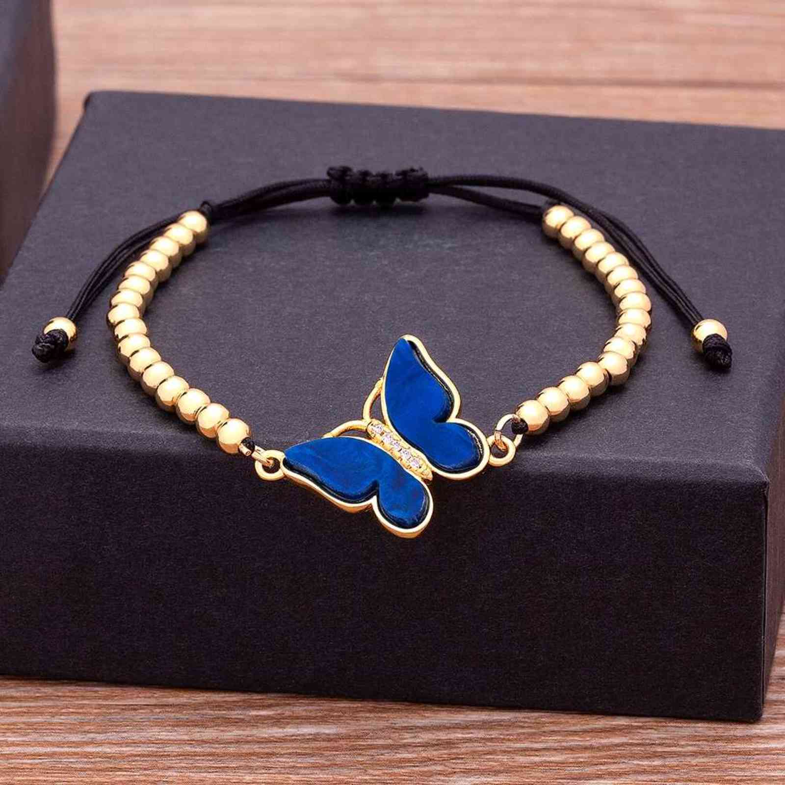 

New Trendy 9 Colors Cubic Zirconia Butterfly Bracelet Boho Handmade Rope Beads Popular Wristband Adjustable Party Jewelry Gifts