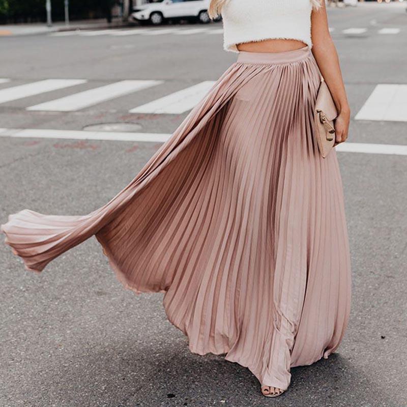 

Skirts Pleated Chiffon High Waist Women' Maxi Floor Length Solid Long Skirt Ladies 2021 Summer Loose White Bottoms Female, Burgundy