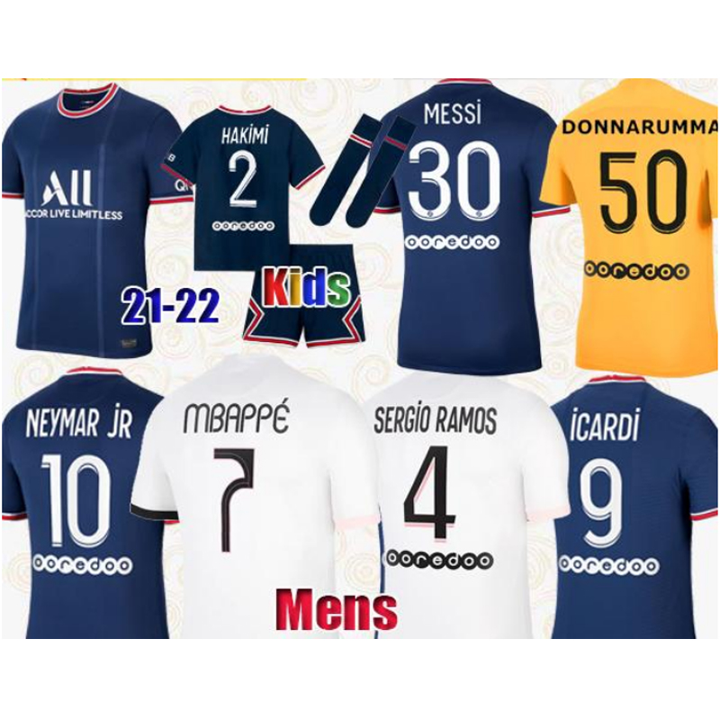 

new MBAPPE new soccer jerseys HAKIMI SERGIO RAMOS 21 22 Maillots de football shirt 2021 2022 MARQUINHOS VERRATTI men kids kit uniforms enfants maillot foot, Home