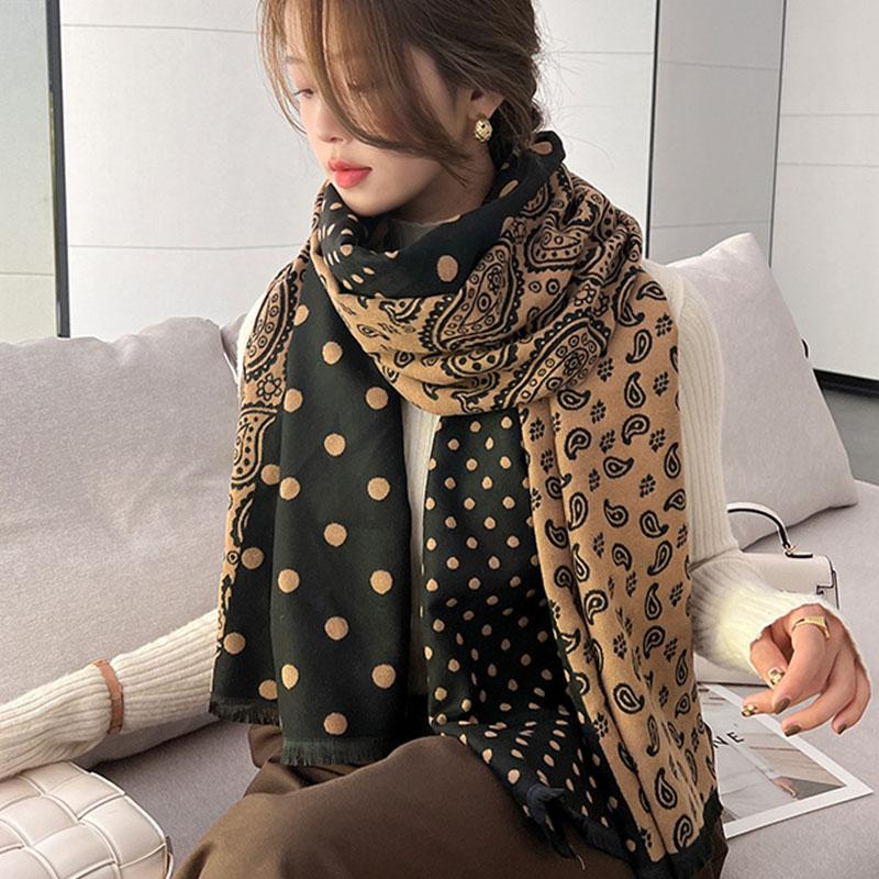 

Scarves Polka Dot Cashew Scarf Double-sided Bib Shawl Female Winter Thicken Keep Warm And Breathable Temperament Bandana, Blue;gray