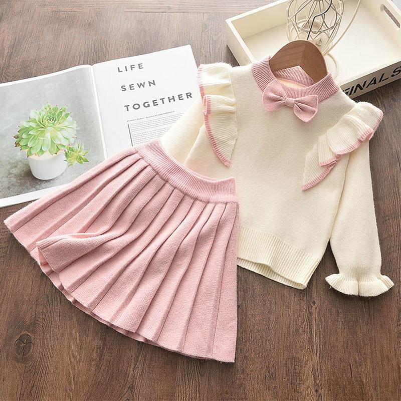 

Clothing Sets Melario Girls Winter Clothes Set Long Sleeve Sweater Tops And Skirt 2 Pcs Suit Bow Baby Outfits For Kids, Ab178pink