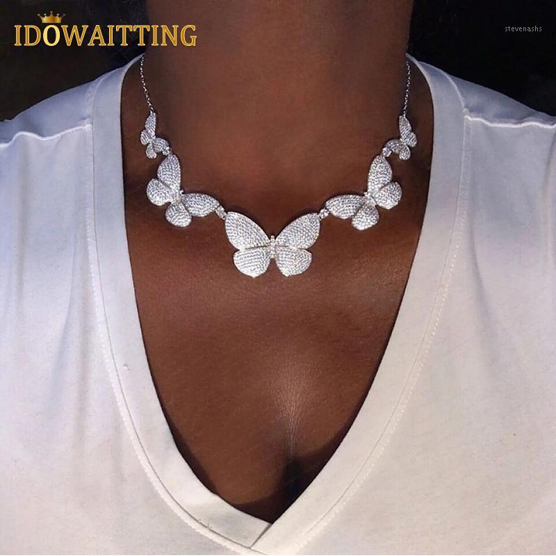 

Chains 2021 Arrive Cute Delicate Butterfly Pendant Necklace For Women High Quality Iced Out Bling 5A CZ Charm Jewelry
