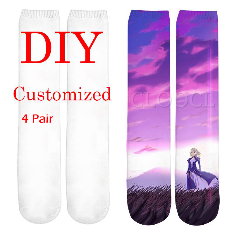 

CLOOCL 3D DIY Socks Personality Individuality Creativity Animal Manga Stars Singer Printed Straight Stocking Customized Products, Diy 4 pair