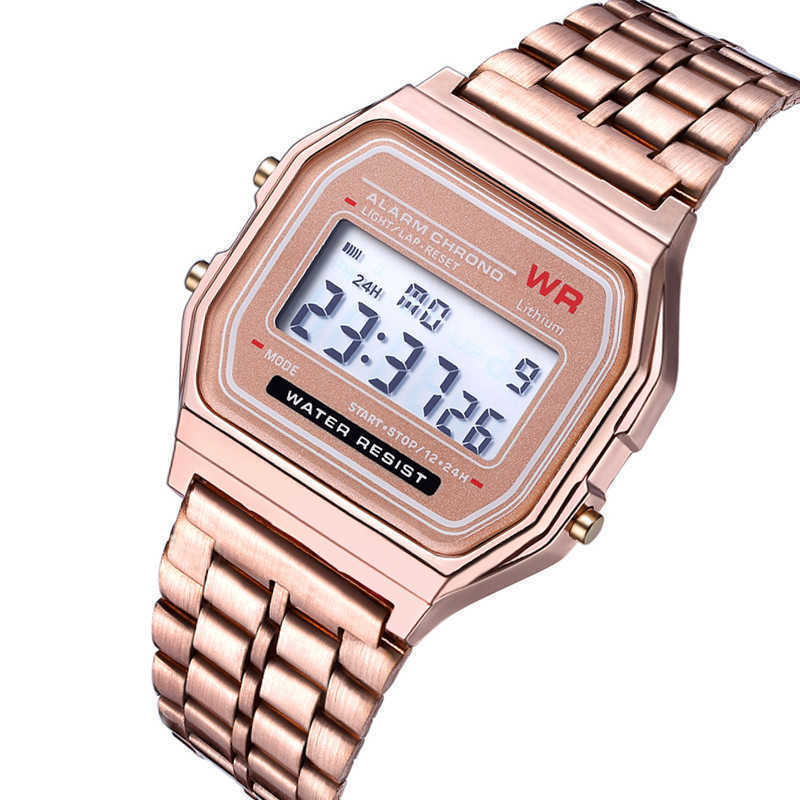 

Men Women Watches Retro Business LED Digital Wrist Watch Steel Belt Golden Wrist Watch, Silver