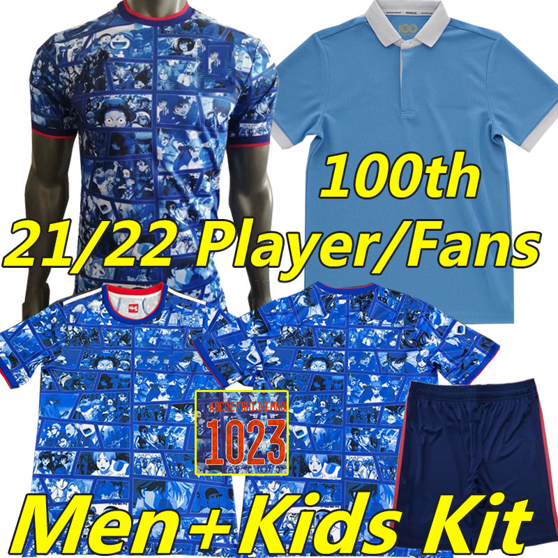 

2021 2022 Japan 100th anniversary Soccer Jerseys fans player version special cartoon 100 TH YEARS HONDA TSUBASA KAMADA SHIBASAKI Men Kids Kit football shirt uniform, Riben 21-22 special