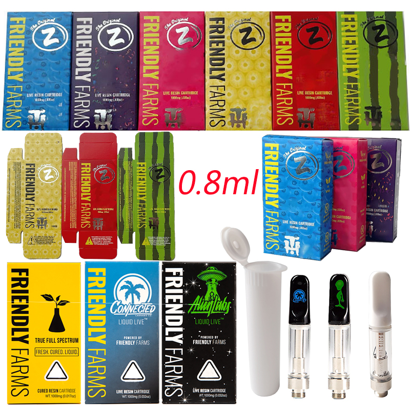

Newest Friendly Farms Vape Cartridges Packaging 0.8ml Atomizer Ceramic Coil Cartridge Glass Tank Dab Wax Vaporizer 510 Thread Carts