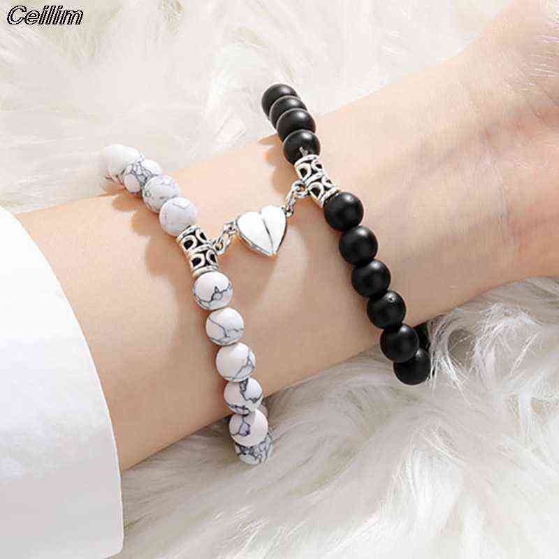 

2pcs/set Magnet Bracelets Couple Vintage Matching Braslet Stone Distance Paired Braclet Lovers Jewelry Valentine's Day Xmas Gift