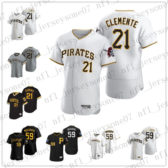 

Custom Pittsburgh men women youth Pirates 21 Roberto Clemente 59 Joe Musgrove black white grey Authentic 2020 Home Jersey