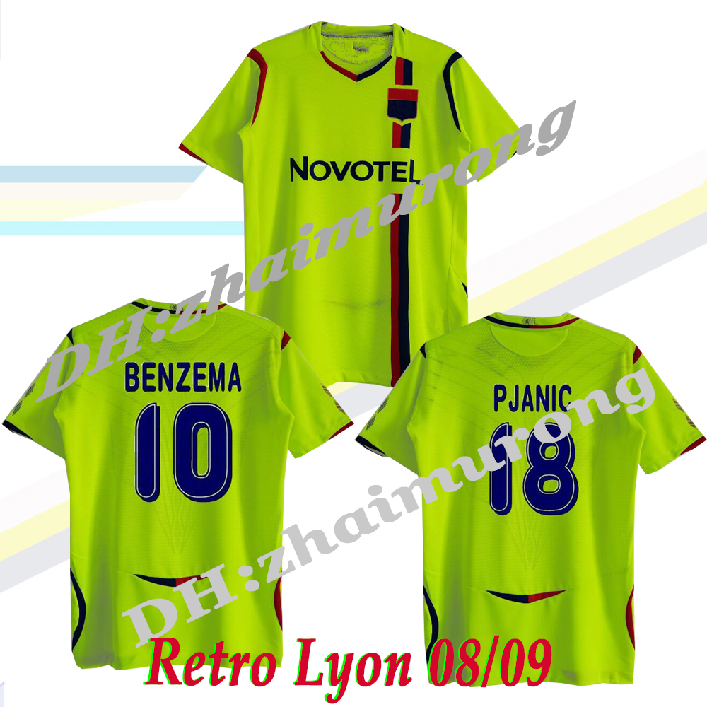 

Retro Lyon 2008/09 Away Soccer Jerseys Benzema Juninho Ederson Pjanic Vintage 08 09 Futbol Kit Classic Football Shirt, Retro 08/09