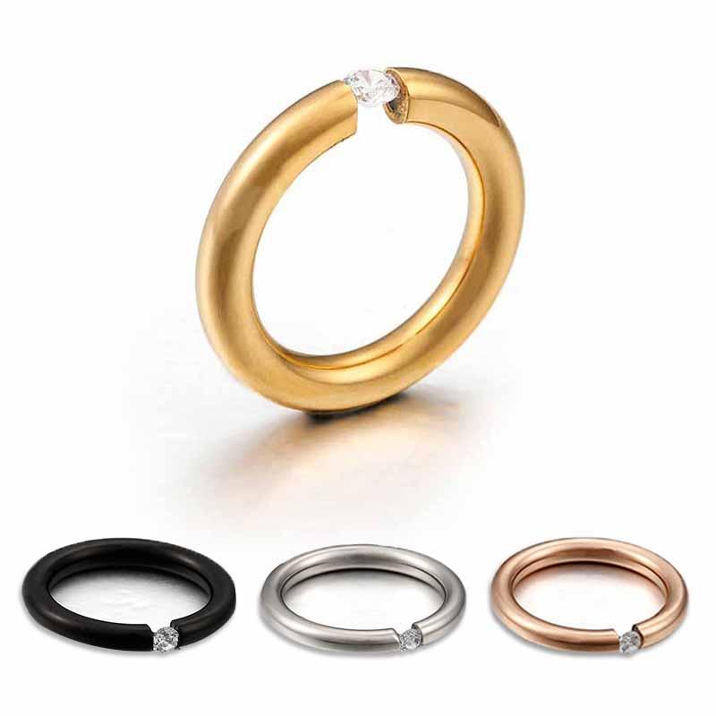 Cluster Rings 3MM/4MM Simple Couple +Cubic Zirconia Titanium Steel Promise Wedding For Women-image-709322824