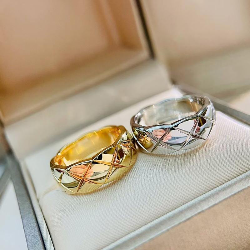 

Cluster Rings Classic 925 Sterling Silver Plaid Ring Men And Women Couple Fashion Luxury Trend Brand Jewelry, Golden;silver