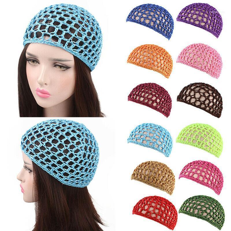 

Women's Mesh Hair Net Crochet Cap Solid Color Snood Sleeping Night Cover For Turbans Headwear1, Black