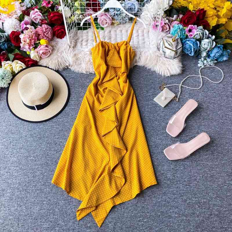 

Summer Polka Dot Dres Retro High Waist Fish Tail Slim Bodycon Ladies Holiday Chiffon Long Robe Vestidos 210602